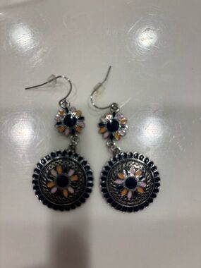 Silver-Tone Floral Drop Earrings